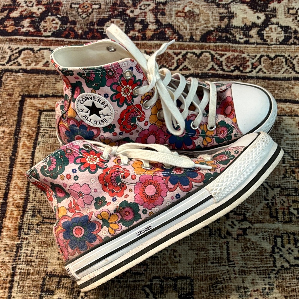 Converse Kids Pink Multi Floral High-Top Sneakers